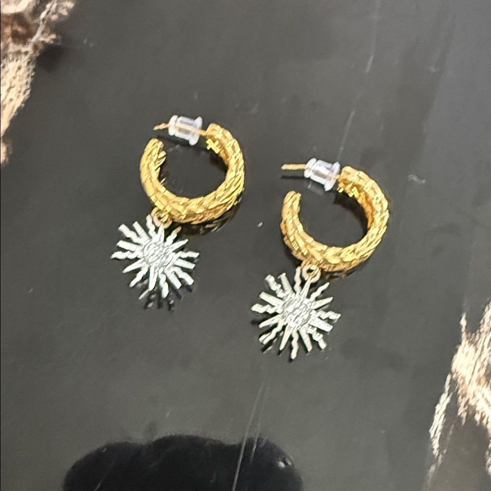 Gold and Silver Sunburst Earrings Drop Hoop Earrings - BRAND NEW